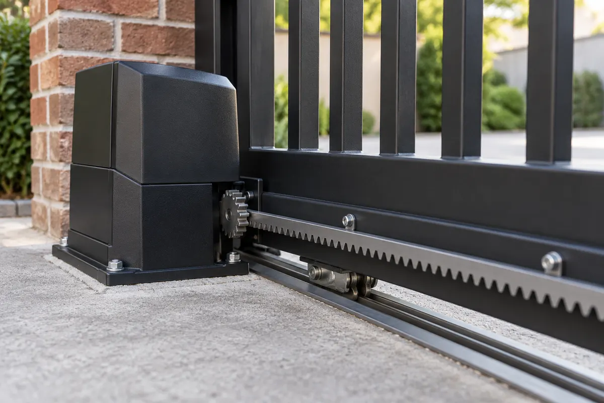 Detalle ilustrativo de automatización y seguridad de un portón residencial